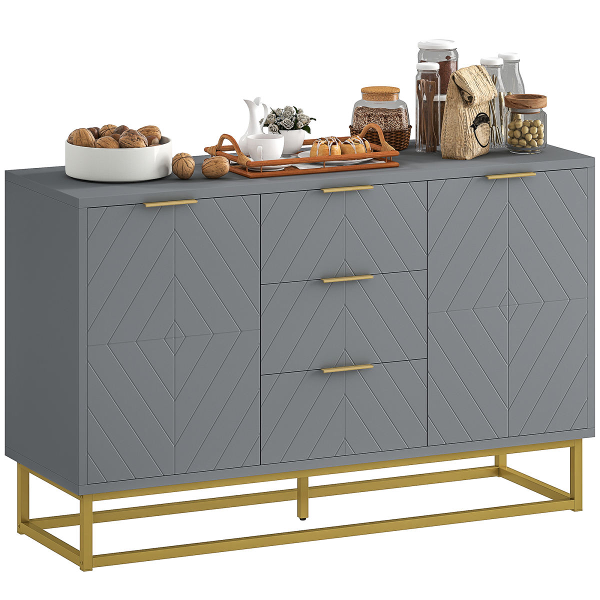 Elegant Sideboard Storage Cabinet with Adjustable Shelves & Gold Tone Base - Picture 12 of 20