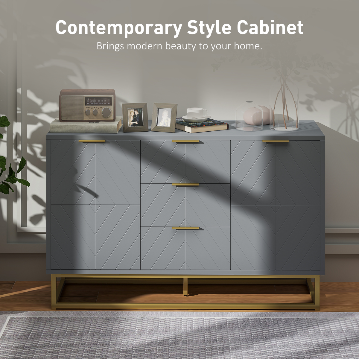 Elegant Sideboard Storage Cabinet with Adjustable Shelves & Gold Tone Base - Picture 14 of 20