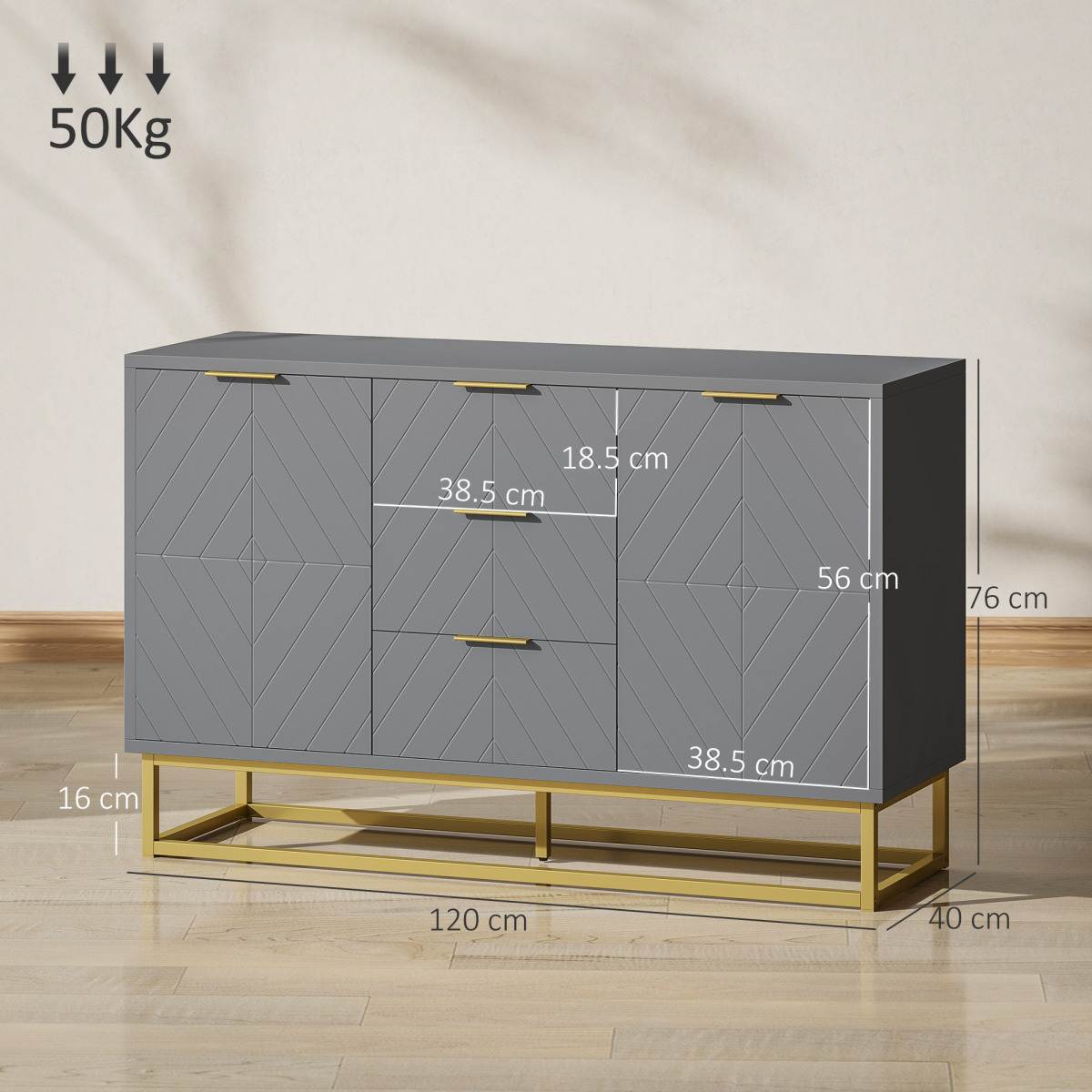 Elegant Sideboard Storage Cabinet with Adjustable Shelves & Gold Tone Base - Picture 16 of 20