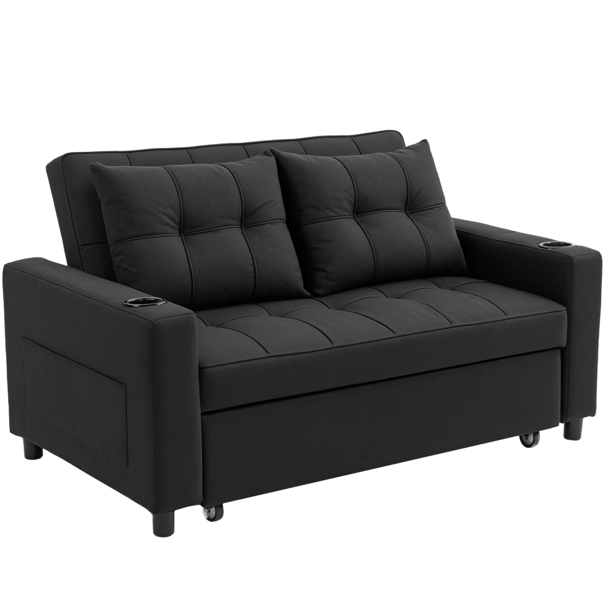 Homcom 2 Seater Pull Out Sofa Bed With Pockets For Living Room Black