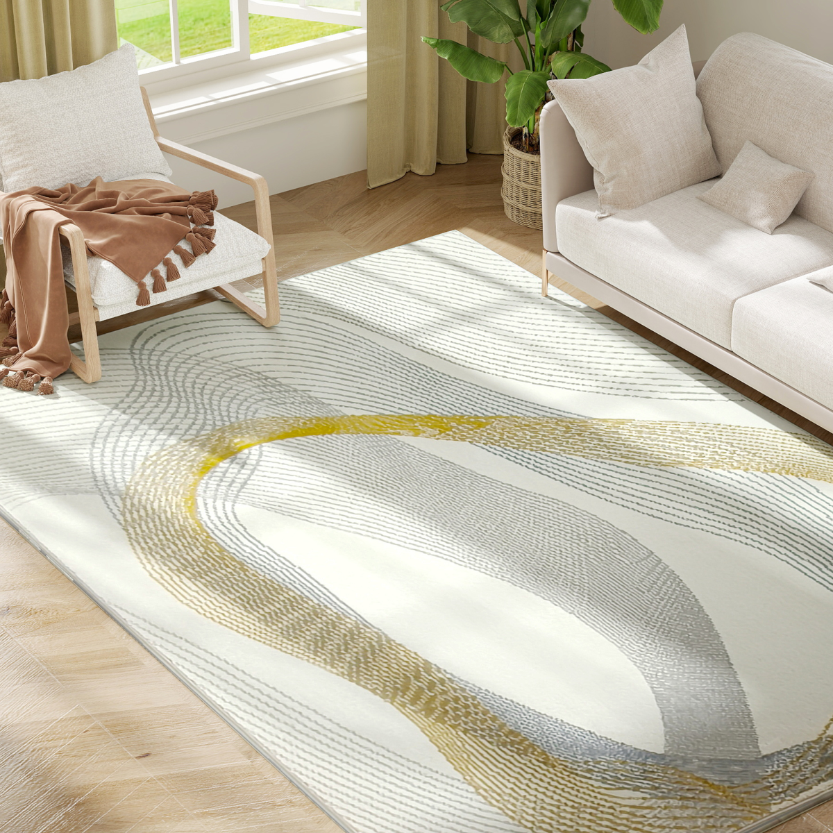 Homcom Machine Washable Rug, Allergy-Friendly Floor Carpet, Cream White