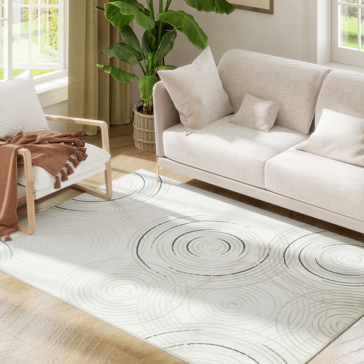 Homcom Swirl Pattern Washable Rug, Allergy-Friendly Floor Carpet, Cream