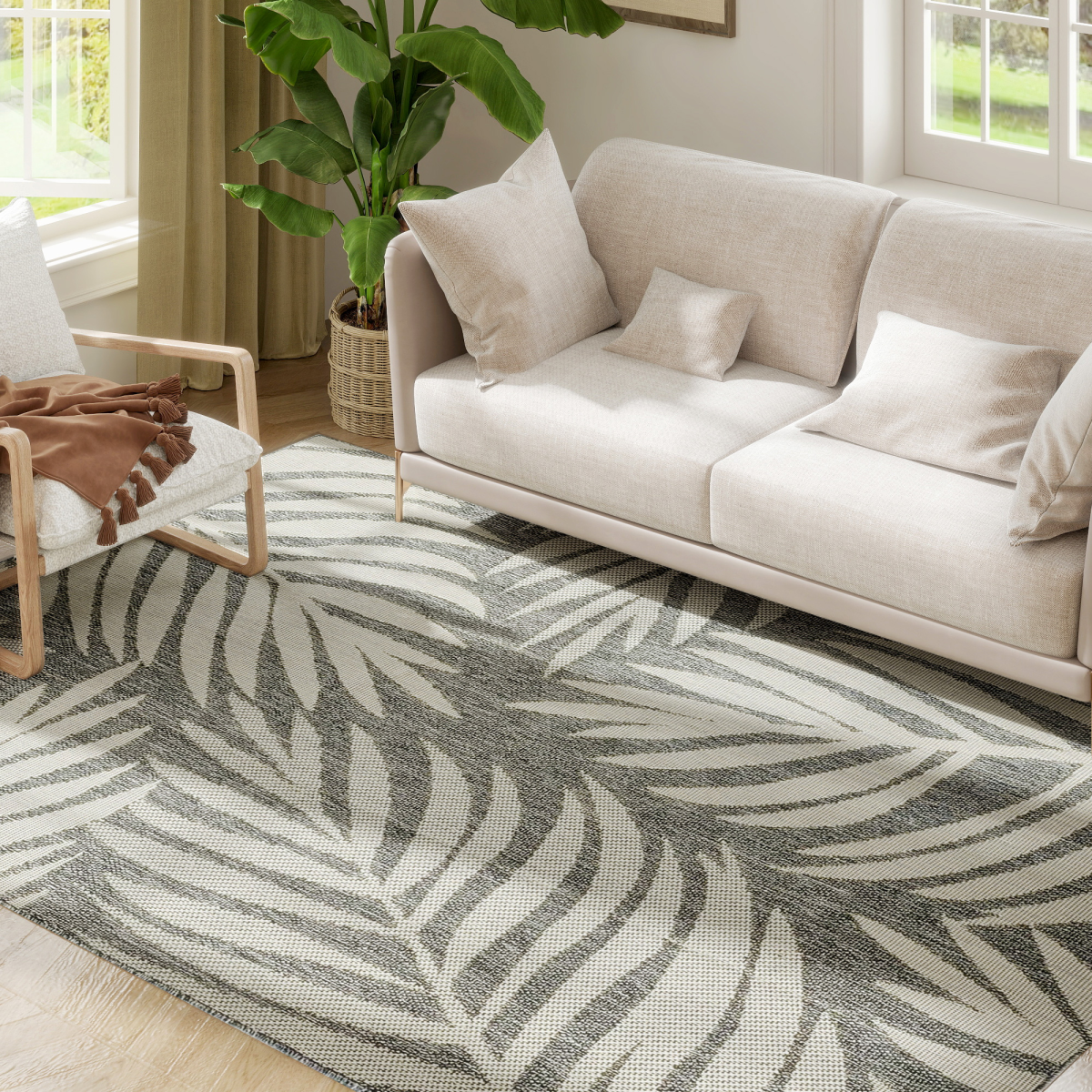 Homcom Easy-Cleaning Machine Washable Rug For Patio, Garden, Grey