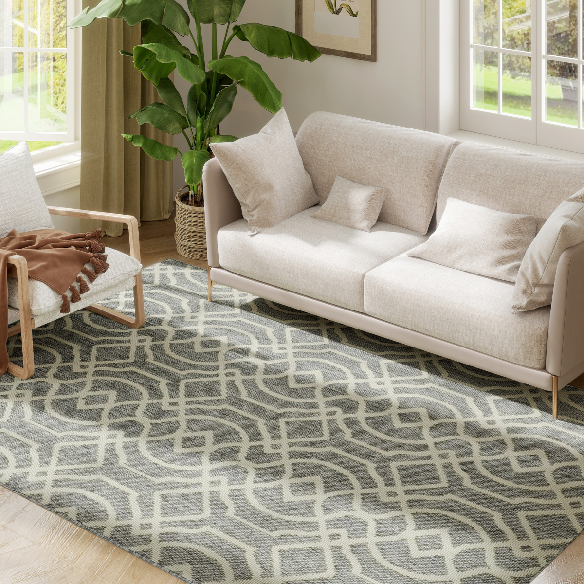 Homcom Easy-Cleaning Machine Washable Rug For Patio, Garden, Grey
