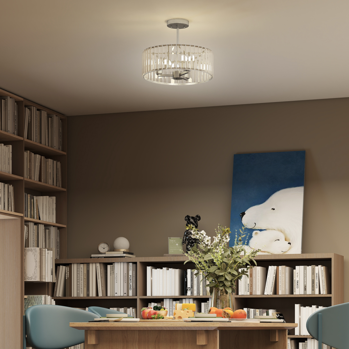 HOMCOM Semi Flush Mount Modern Crystal Chandelier Ceiling Light - Picture 18 of 30
