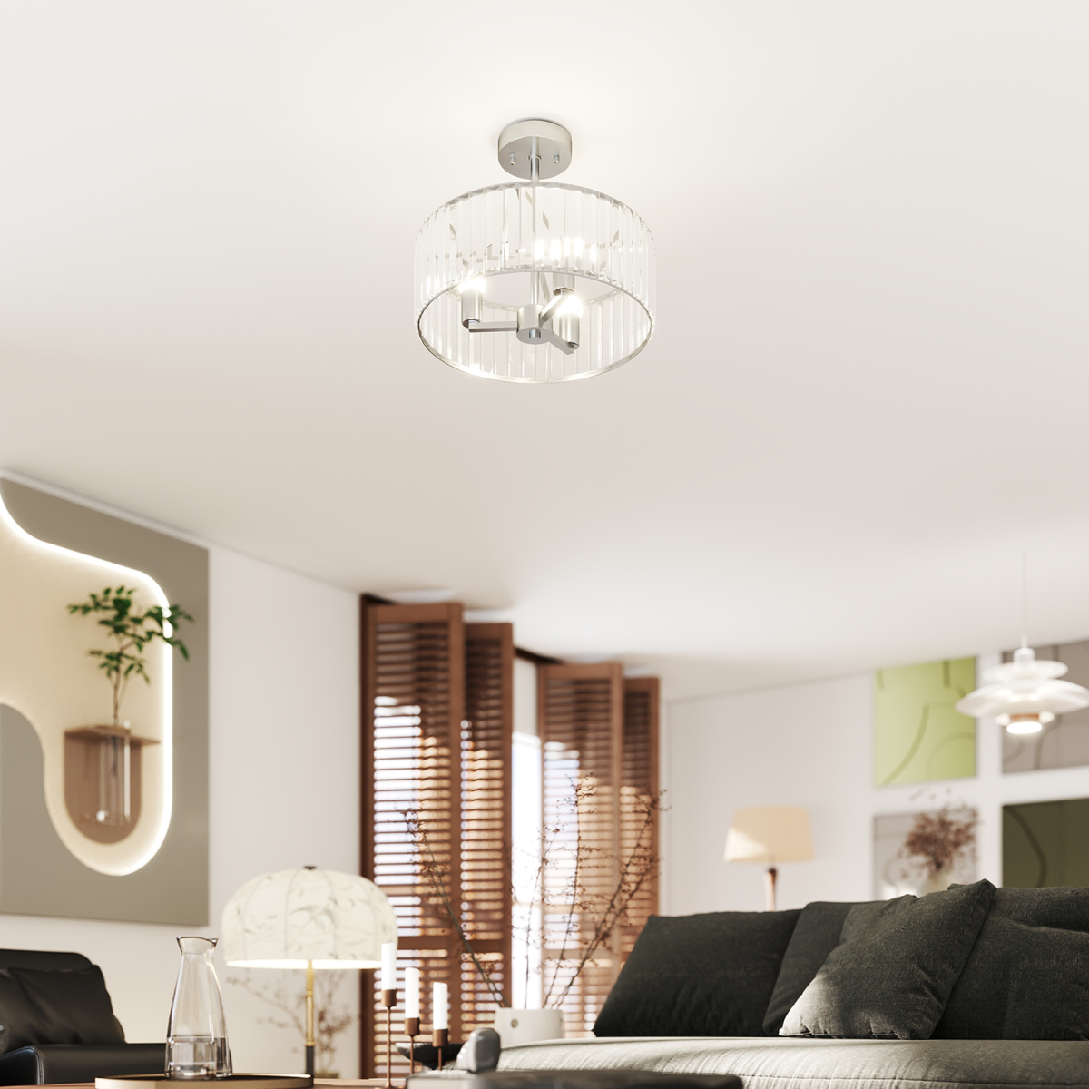 HOMCOM Semi Flush Mount Modern Crystal Chandelier Ceiling Light - Picture 20 of 30