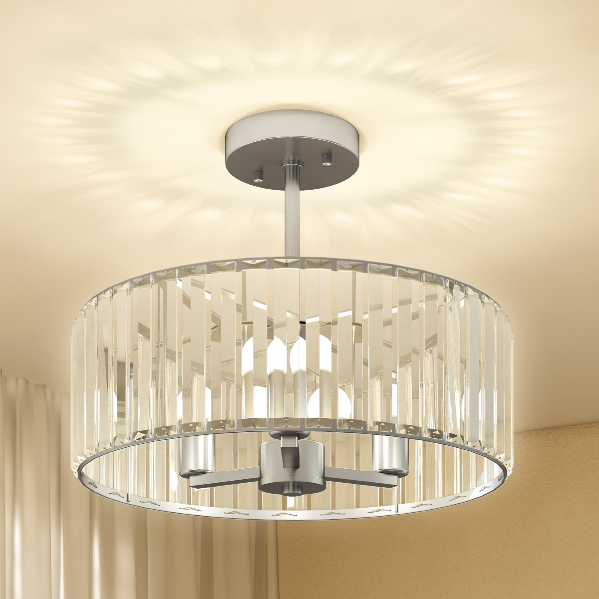 HOMCOM Semi Flush Mount Modern Crystal Chandelier Ceiling Light - Picture 11 of 30