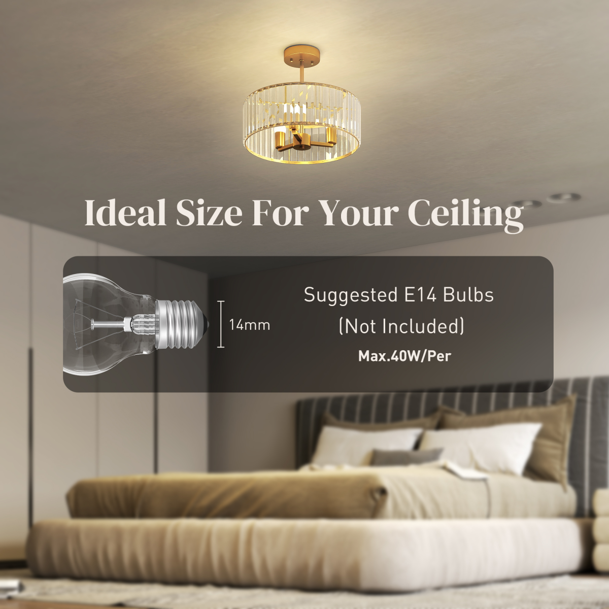 HOMCOM Semi Flush Mount Modern Crystal Chandelier Ceiling Light - Picture 25 of 30