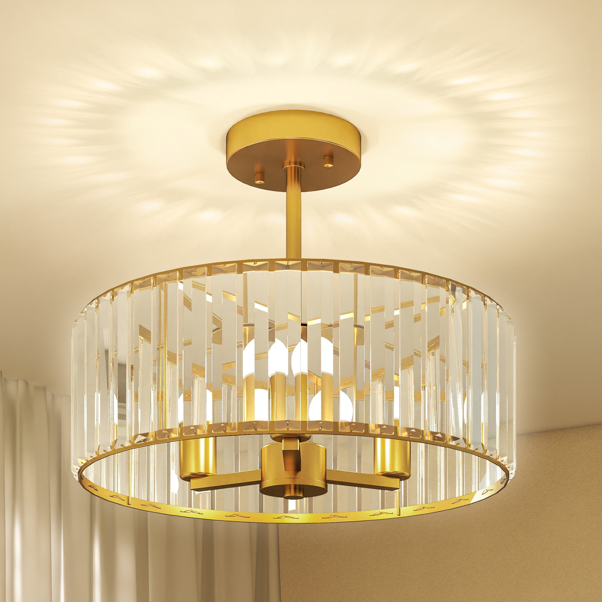 HOMCOM Semi Flush Mount Modern Crystal Chandelier Ceiling Light - Picture 21 of 30