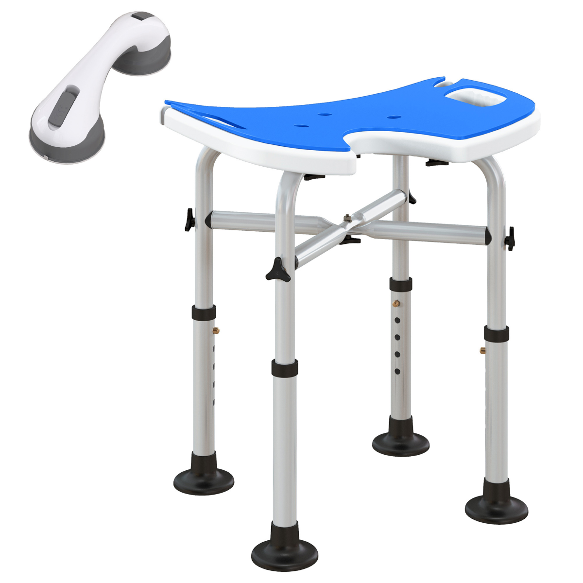 Homcom Aluminium Shower Stool For Elderly Disabled Non-Slip Bath Stool Blue