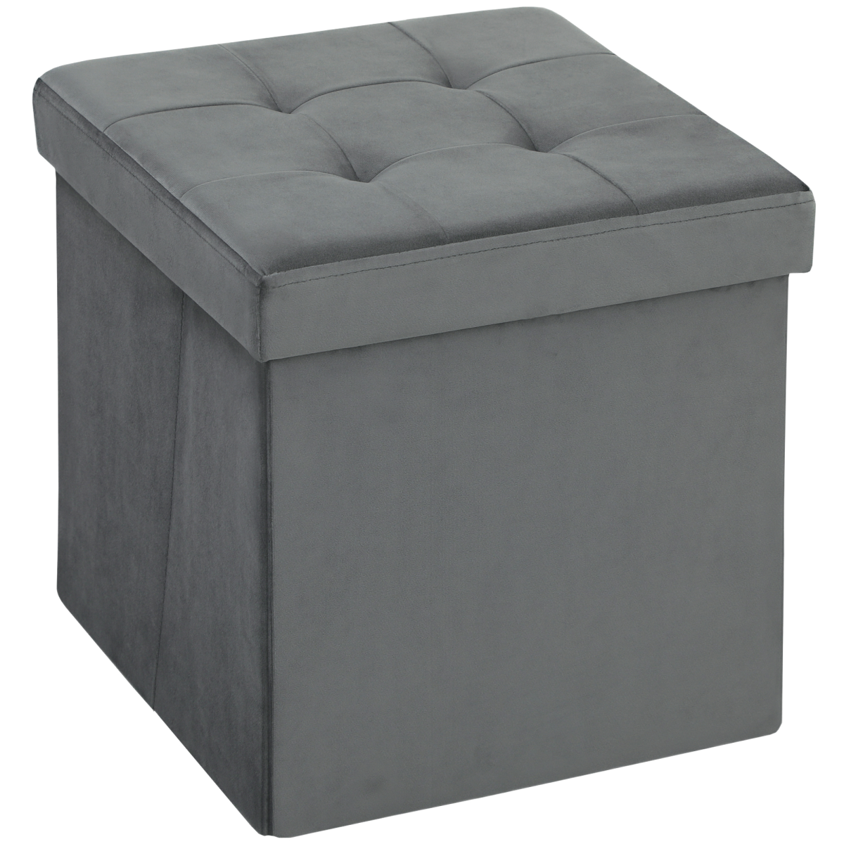 Homcom Foldable Velvet-Feel Storage Ottoman, 38 X 38 X 38 Cm, Grey