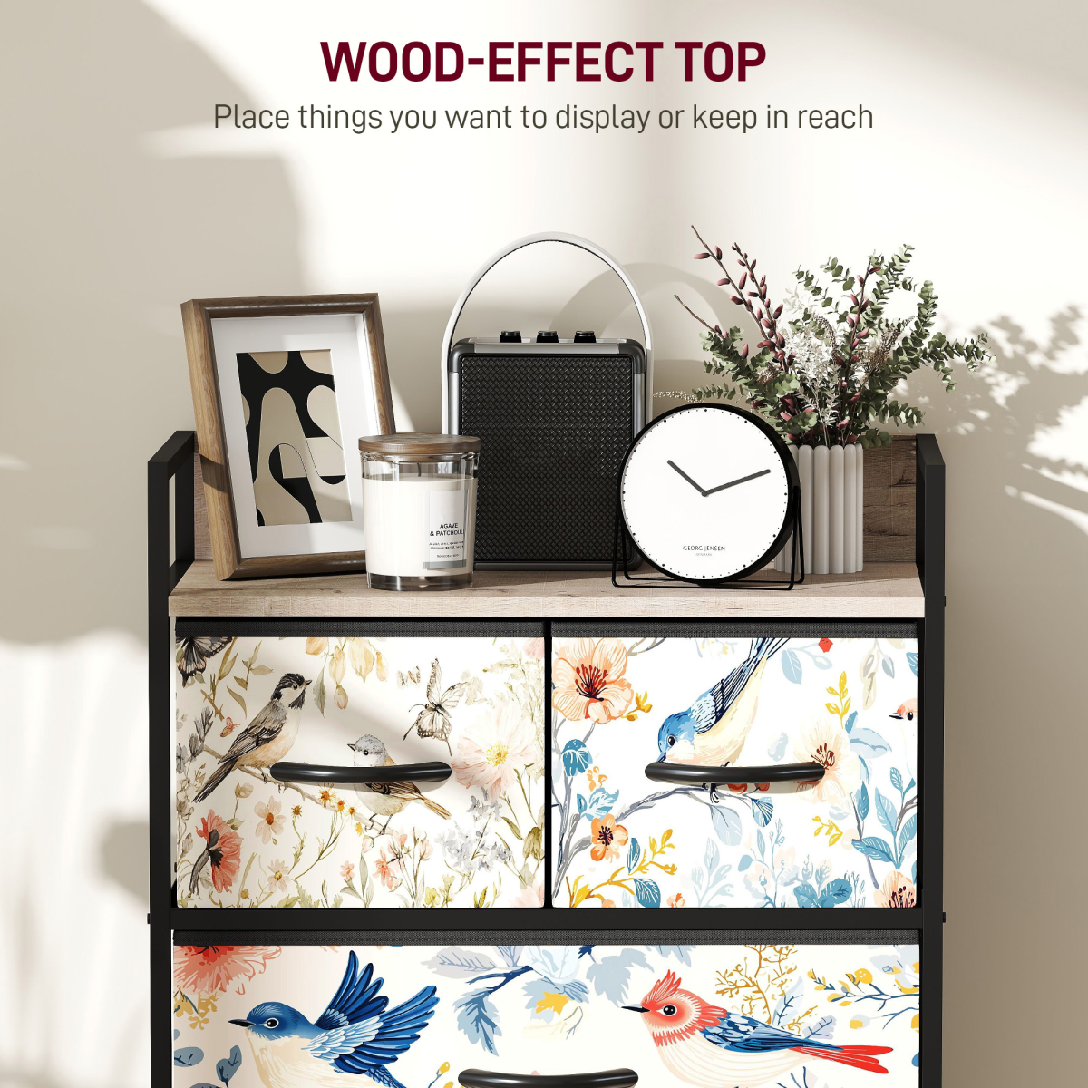 4 Drawer Fabric Chest of Drawers with Shelf Bedroom Storage Dresser Blue Unit - Produktbild 3