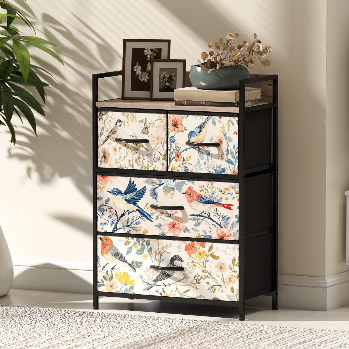 4 Drawer Fabric Chest of Drawers with Shelf Bedroom Storage Dresser Blue Unit - Produktbild 7
