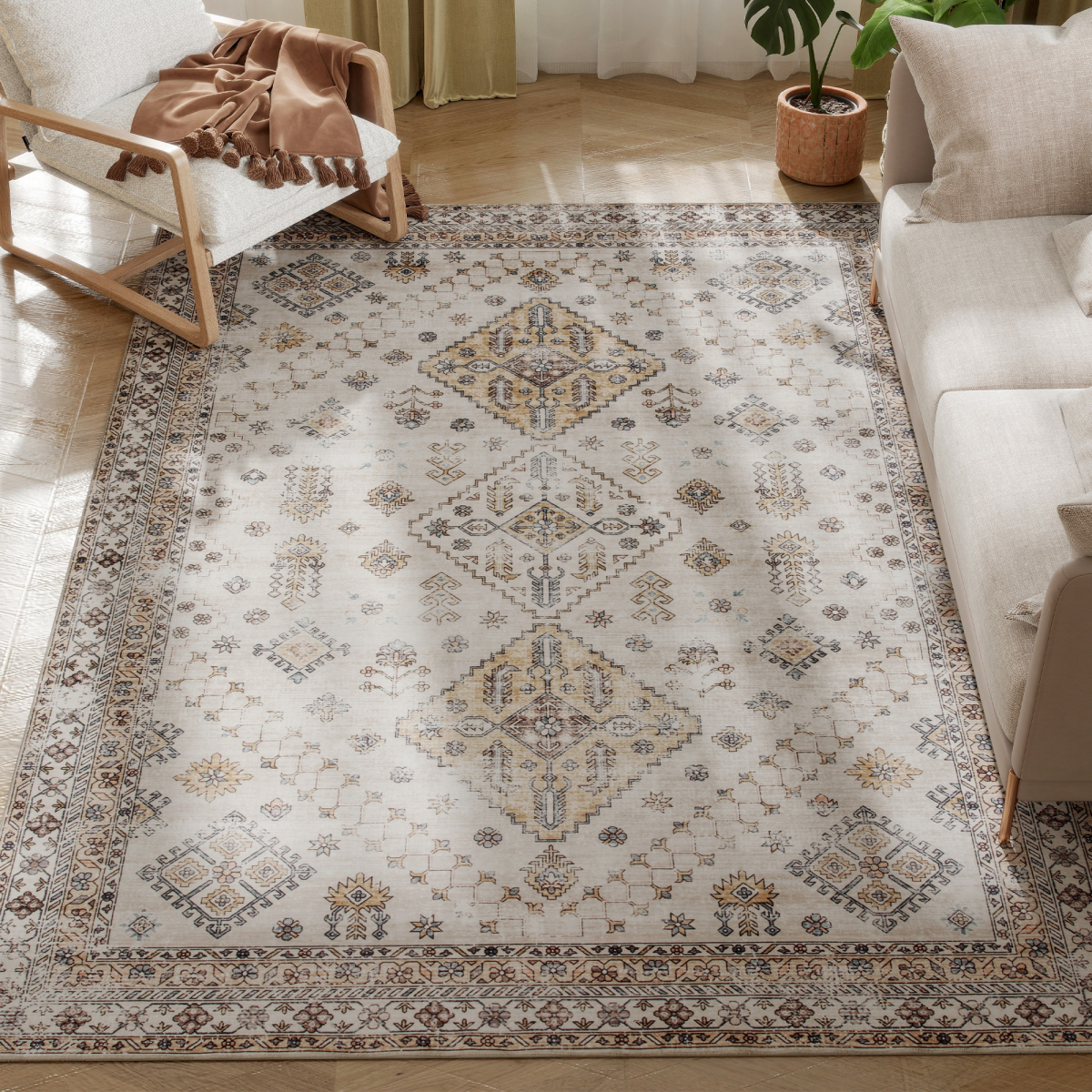 Homcom Flannel Non-Slip Washable Rug For Living Room, 230 X 160 Cm, Beige