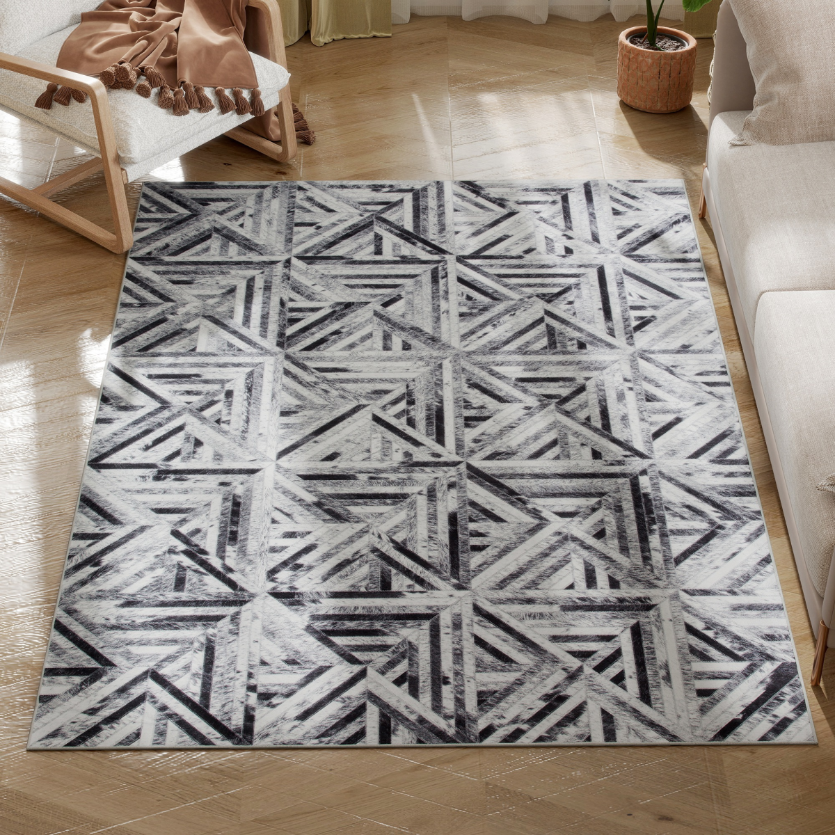 Homcom Non-Slip Washable Rug, Chenille Floor Carpet For Living Room, Black, 170х120