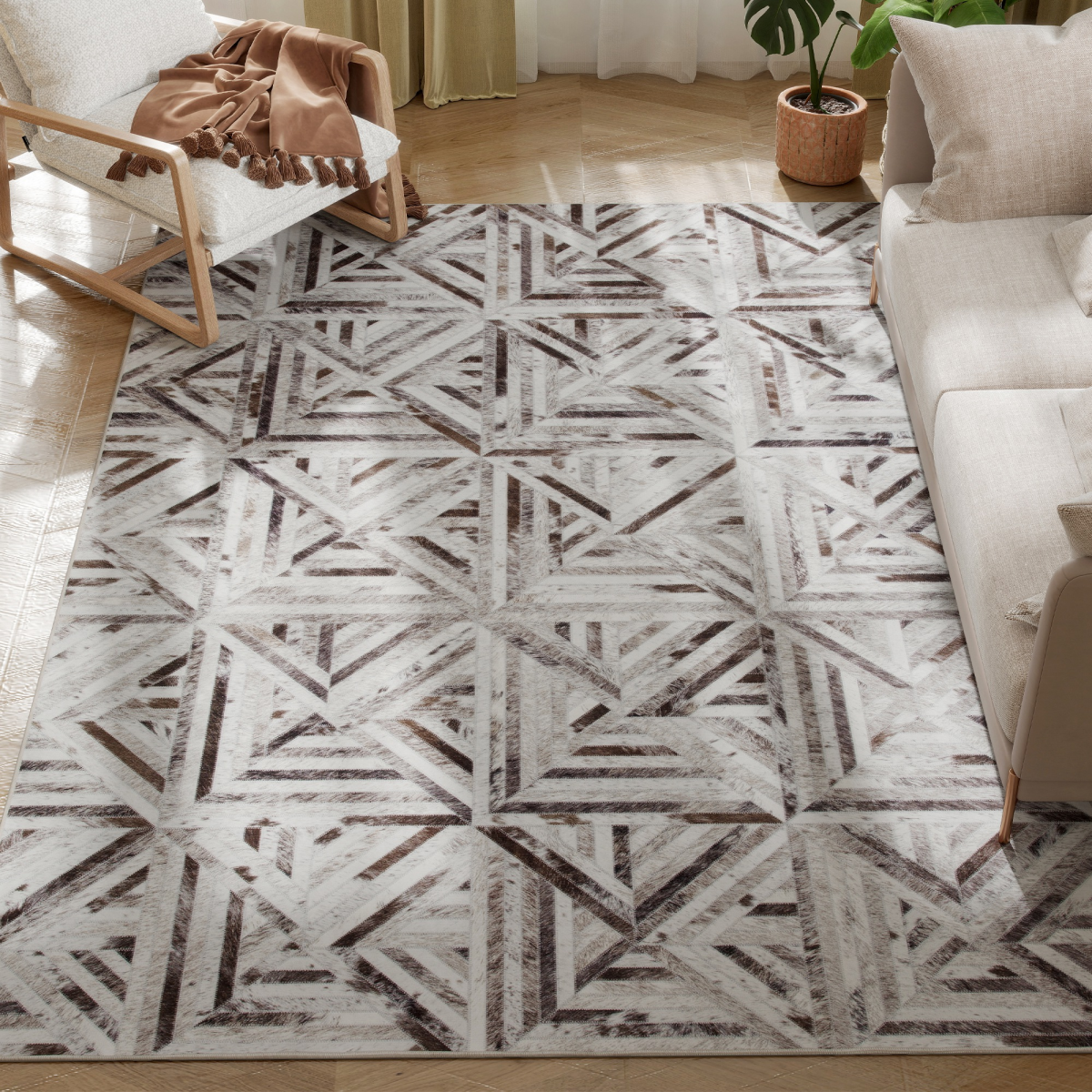 Homcom Non-Slip Washable Rug, Chenille Floor Carpet For Living Room, Brown, 230х160
