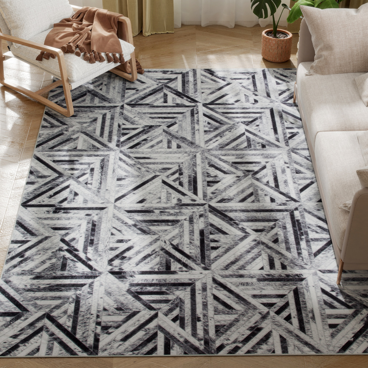 Homcom Non-Slip Washable Rug, Chenille Floor Carpet For Living Room, Black, 230х160