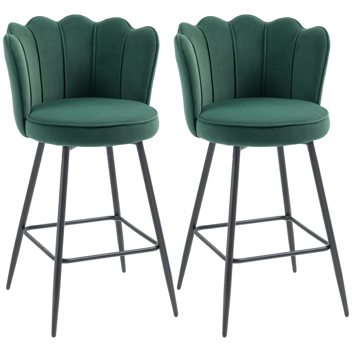 Homcom Set Of 2 Barstools With Petal Backrest For Kitchen Island Dark Green
