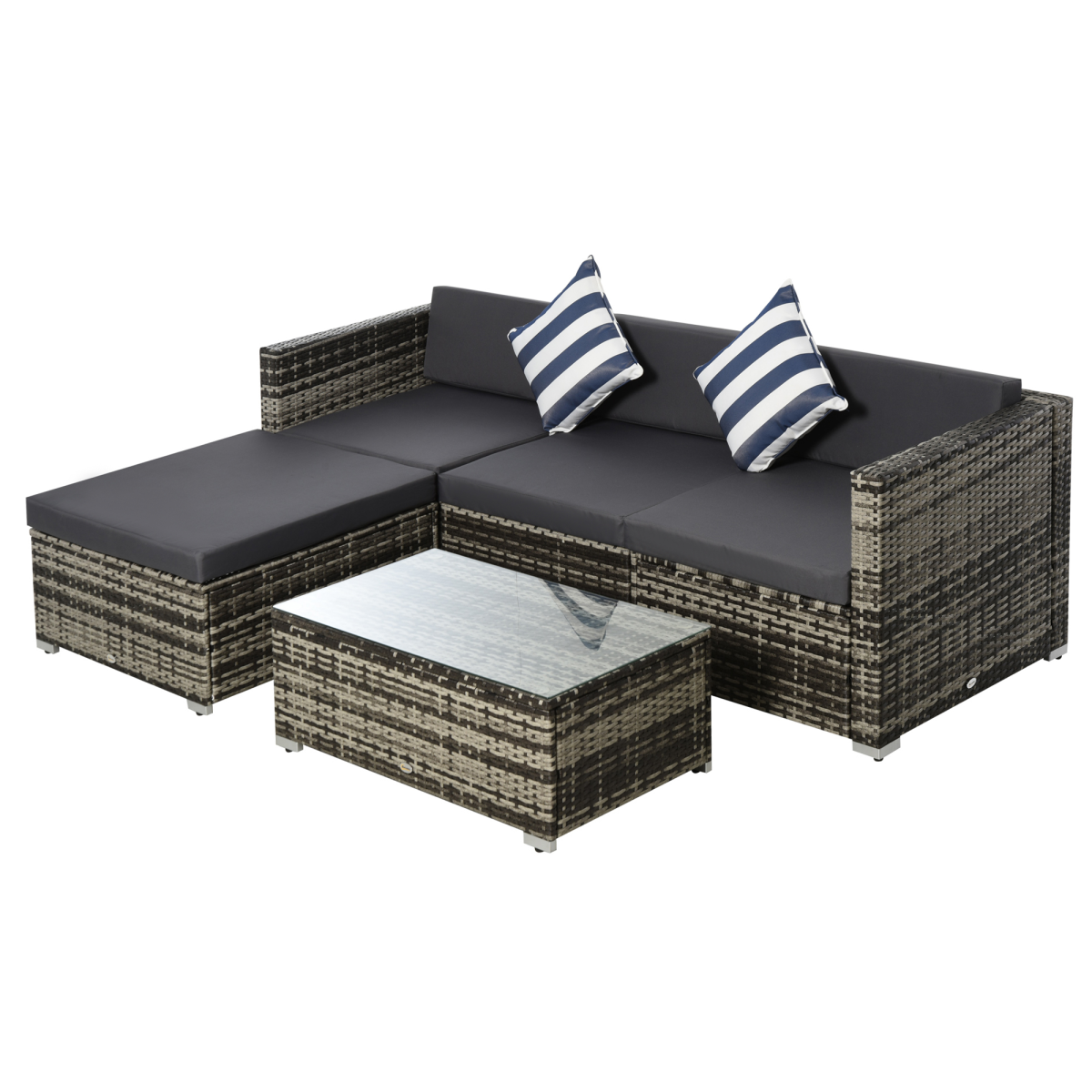 5 Pieces Rattan Sofa Set Wicker Sectional Cushion Patio Grey Garden