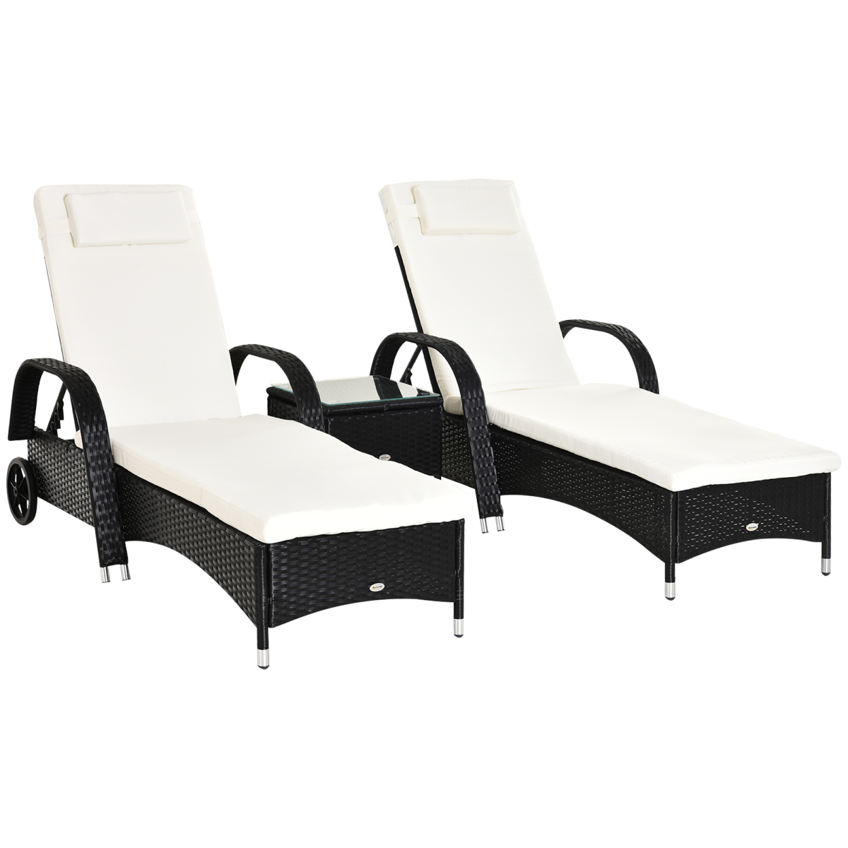 3 Pcs Rattan Lounger Recliner Bed Garden Furniture Set W/ Side Table