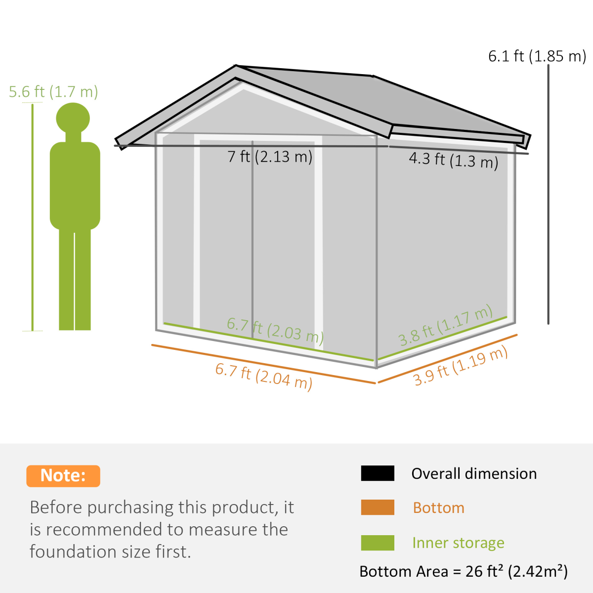 Lockable Large Metal Garden Shed with Roof, Patio Storage, Khaki - Produktbild 2