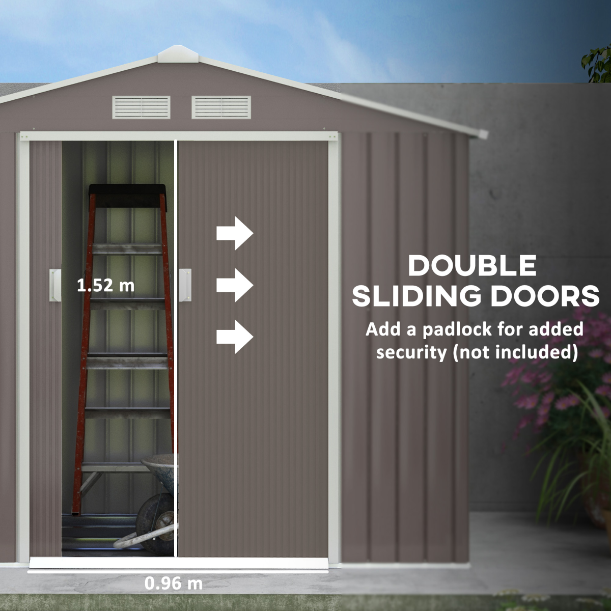 Lockable Large Metal Garden Shed with Roof, Patio Storage, Khaki - Produktbild 4