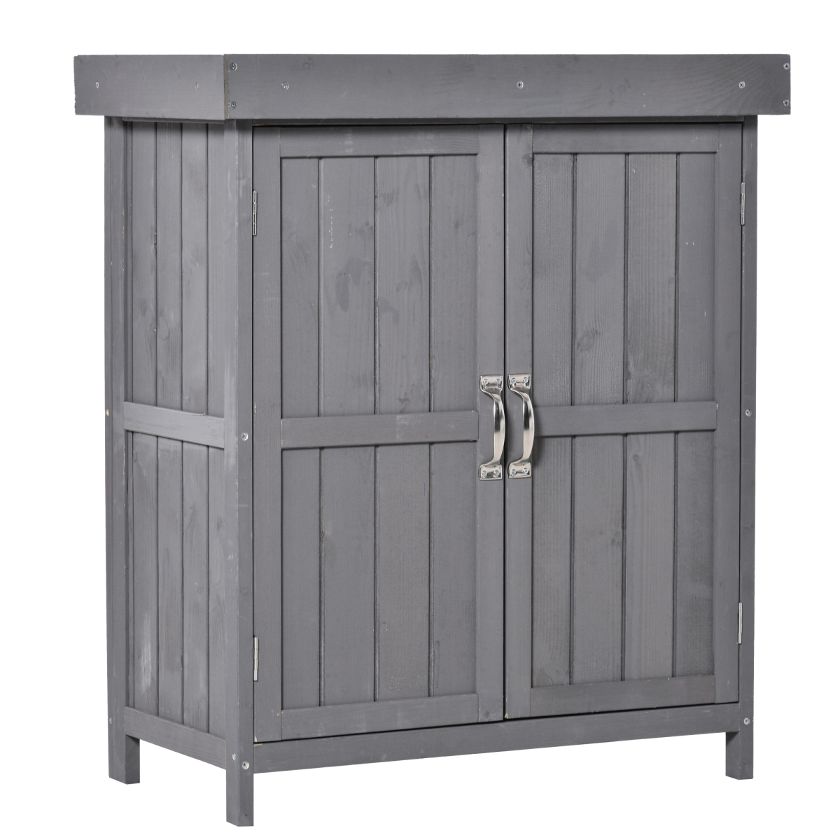 Wooden Garden Shed Double Door Tool Storage House, 74x43x88cm, Grey