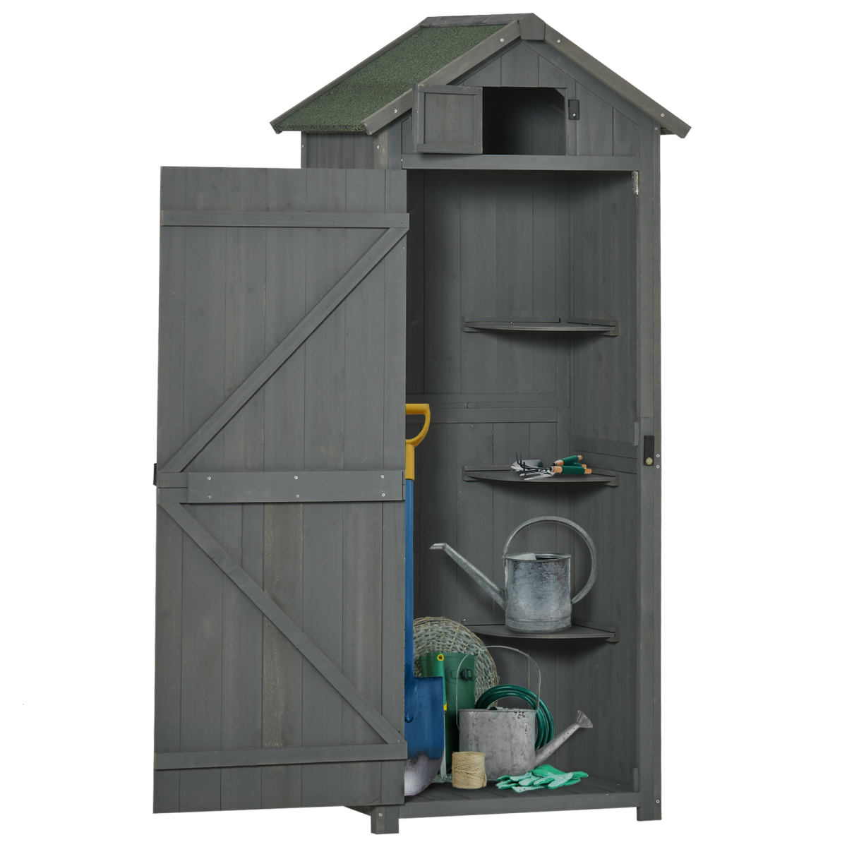 Wooden Garden Storage Shed Tool Storage Box, 77 X 54 X 179 Cm, Grey