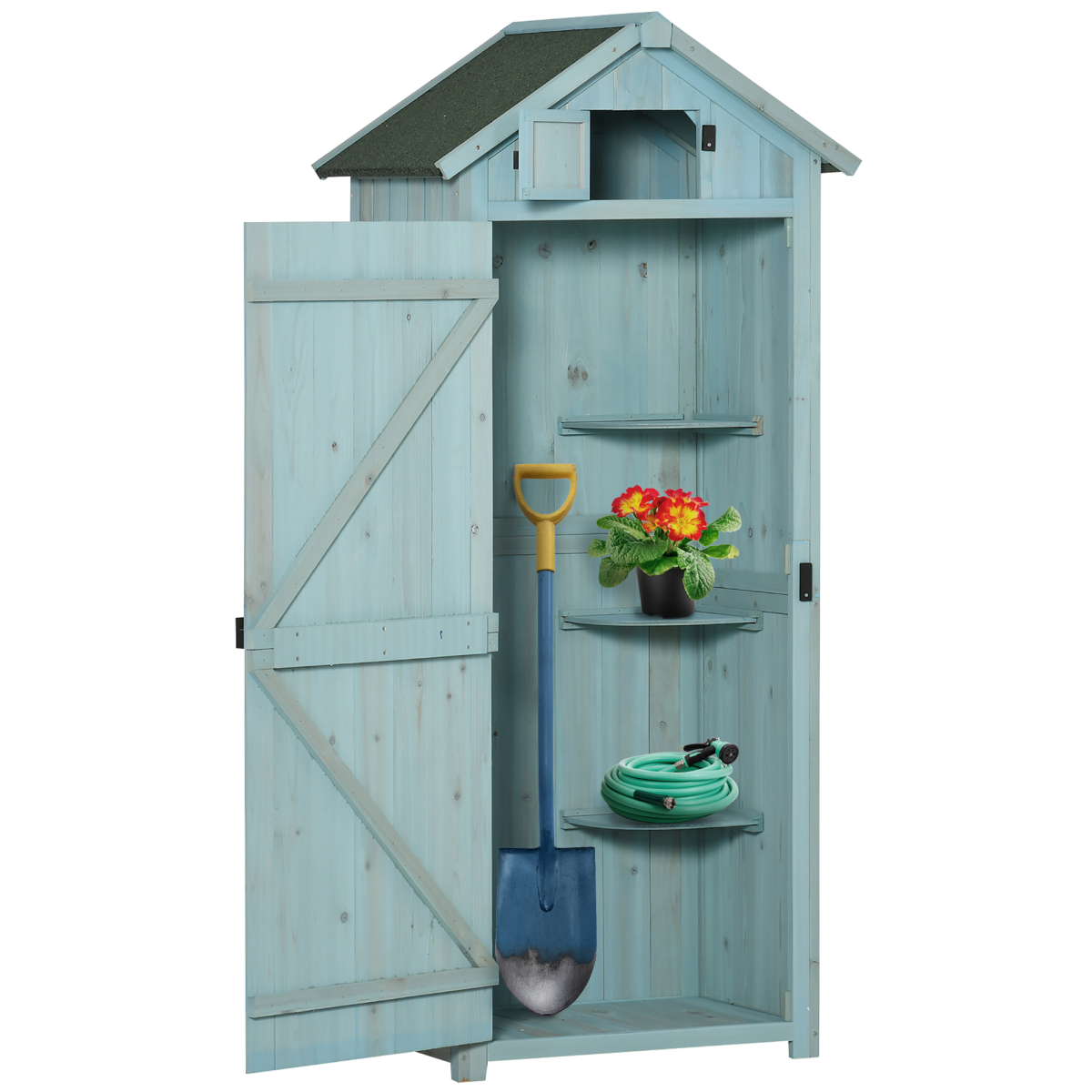 Wooden Garden Storage Shed Tool Storage Box, 77 X 54 X 179 Cm, Blue