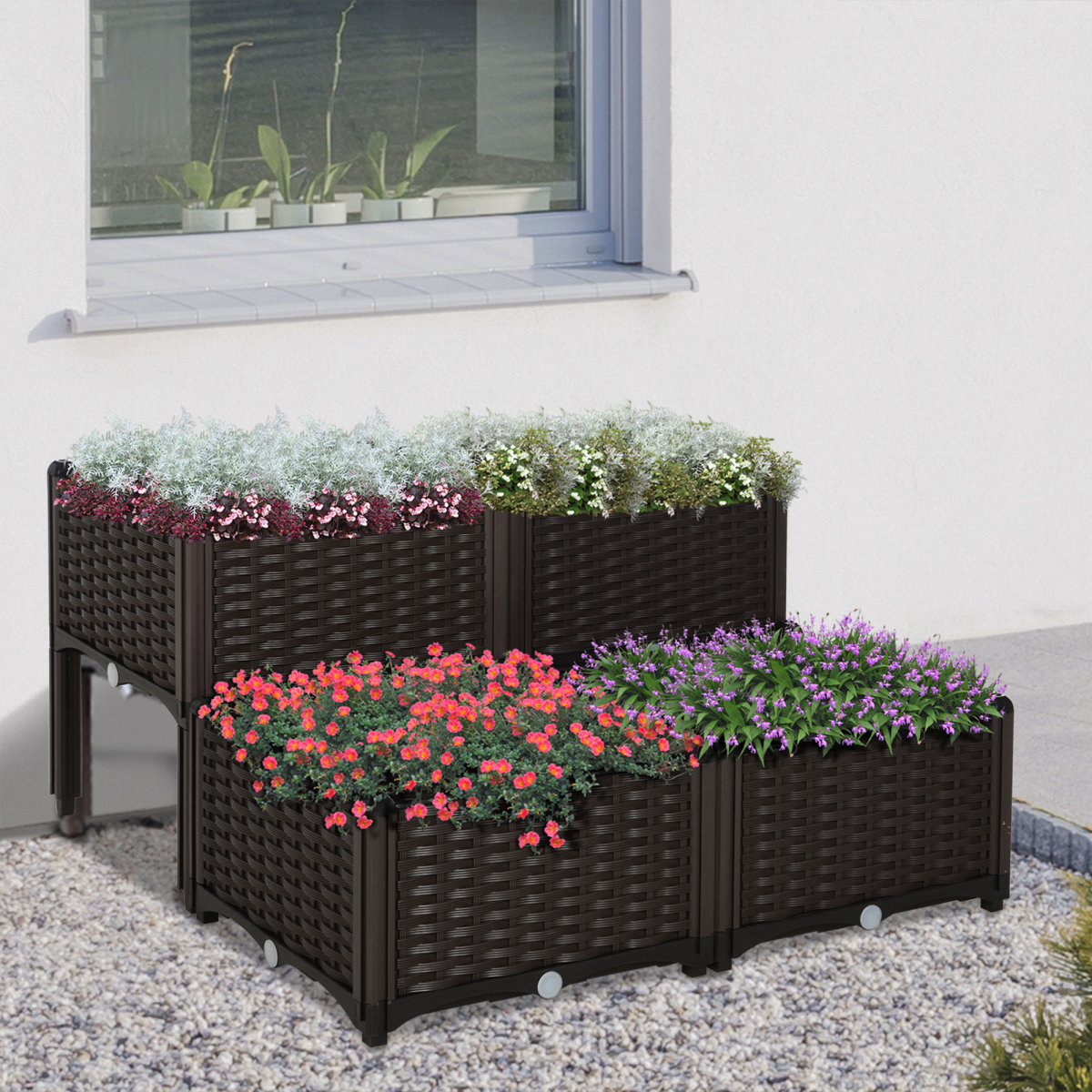  PP Set Of 4 Raised Outdoor Garden Planter Box Brown — image 2