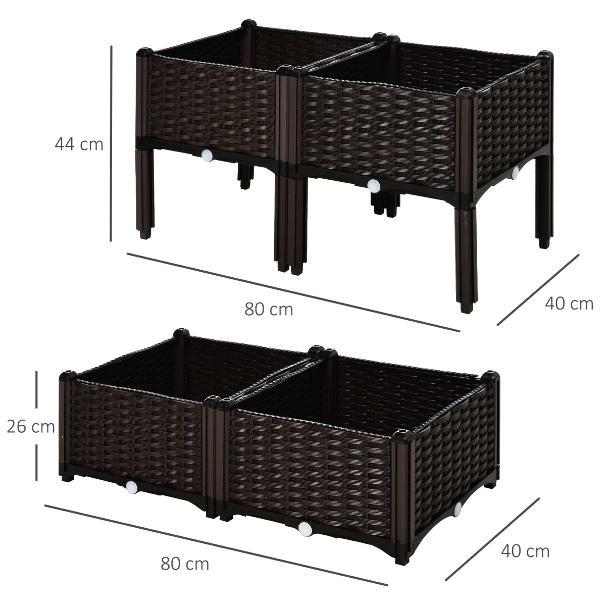  PP Set Of 4 Raised Outdoor Garden Planter Box Brown — image 3