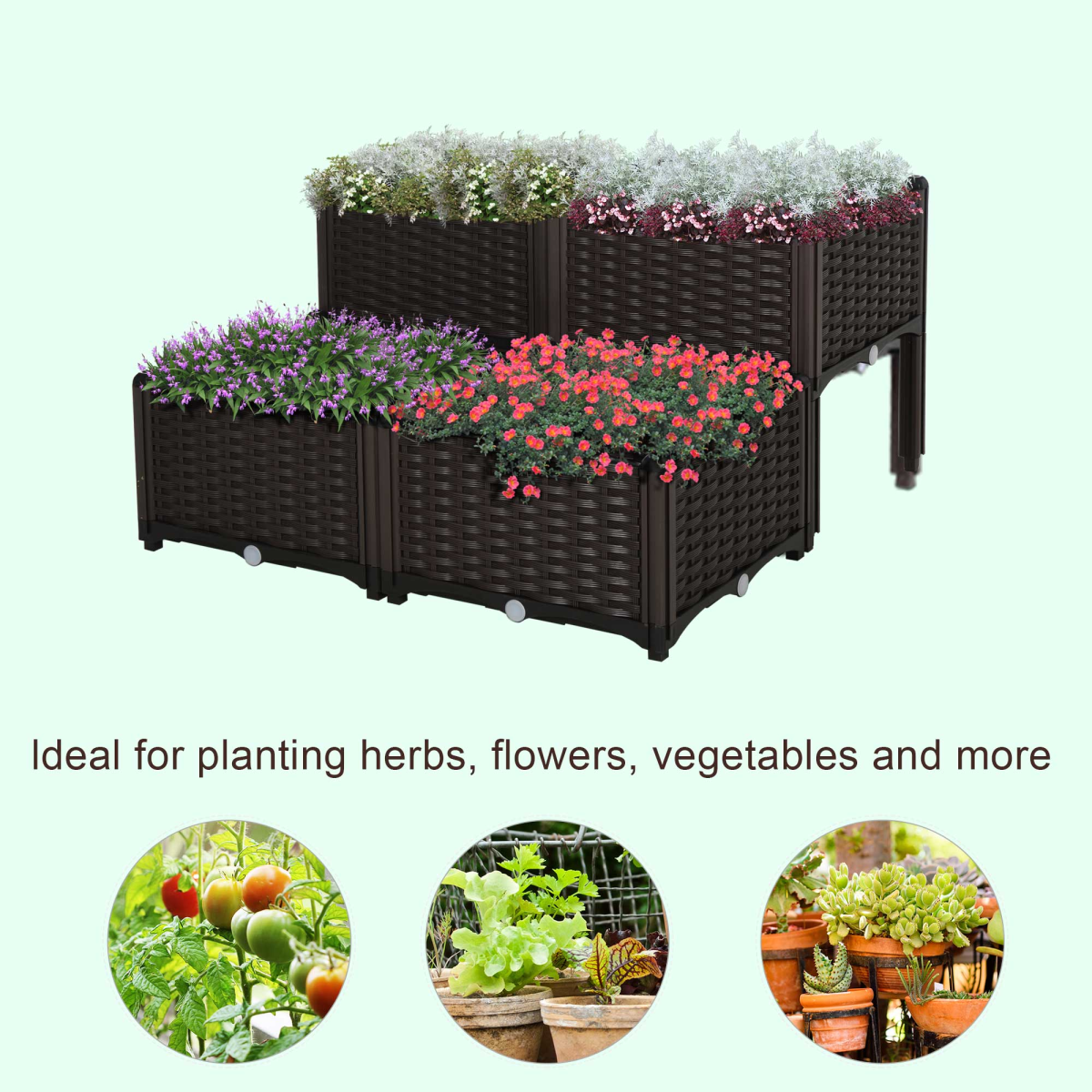  PP Set Of 4 Raised Outdoor Garden Planter Box Brown — image 4