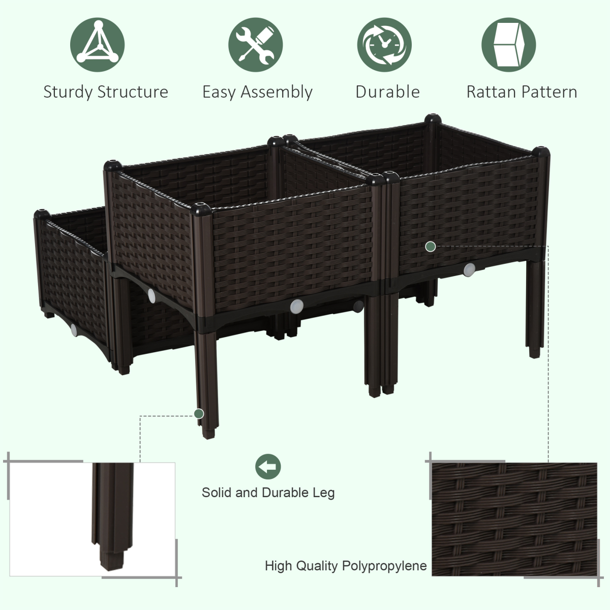  PP Set Of 4 Raised Outdoor Garden Planter Box Brown — image 8