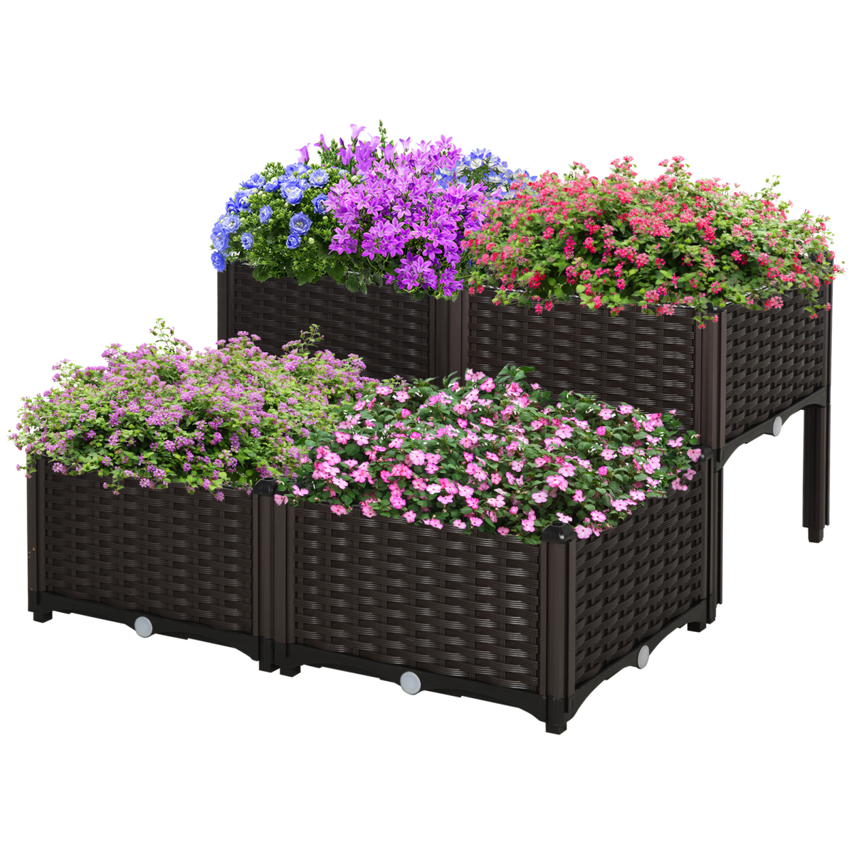  PP Set Of 4 Raised Outdoor Garden Planter Box Brown