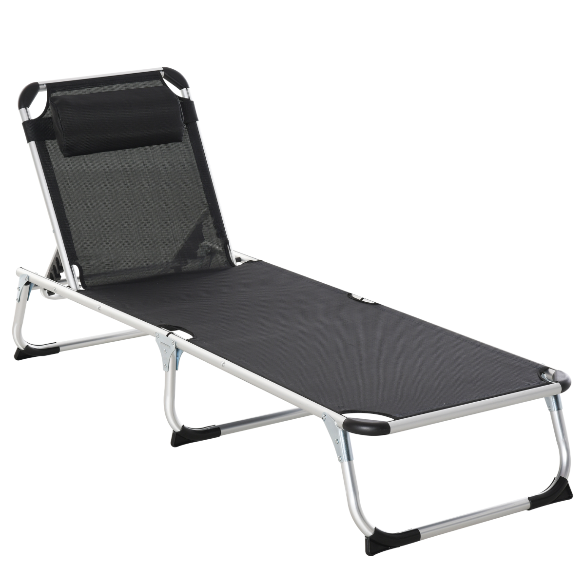 Folding Outdoor Reclining Sun Lounger Chair Aluminium Frame Black