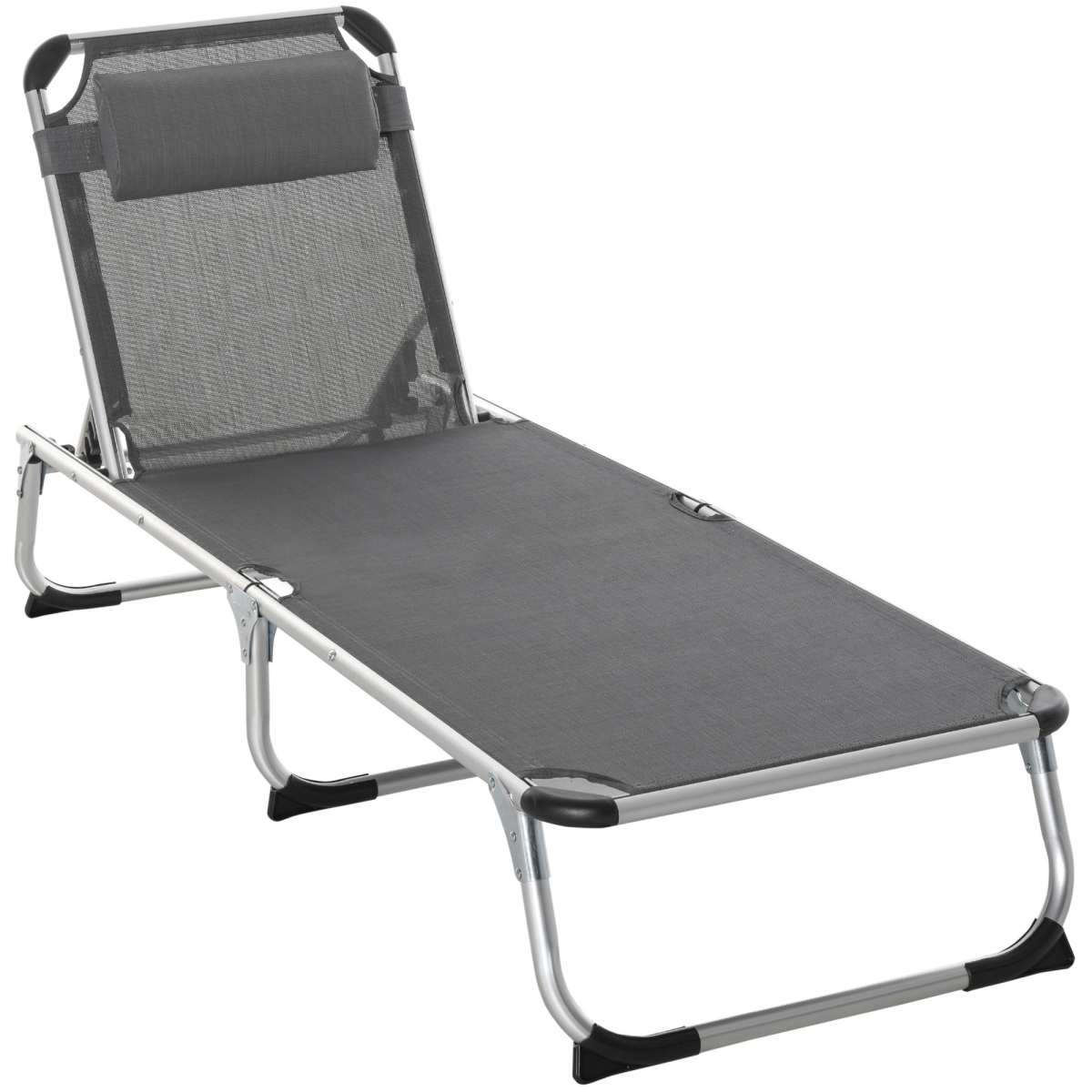 Folding Outdoor Reclining Sun Lounger Chair Aluminium Frame Grey