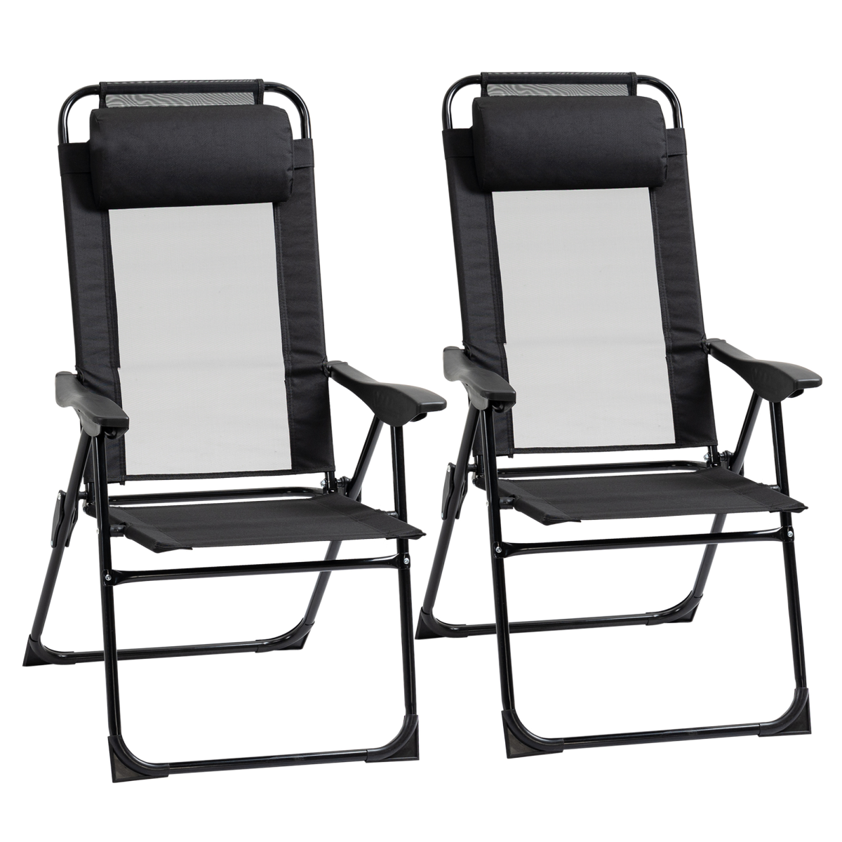 Set Of 2 Metal Portable Folding Recliner W/ Adjustable Backrest, Black