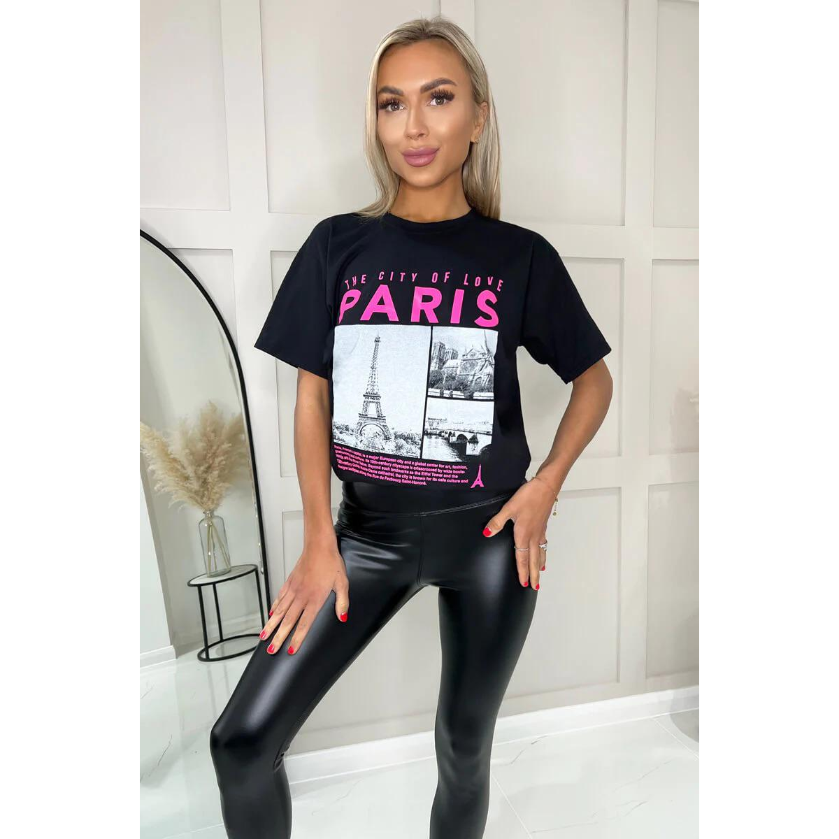 Ladies Oversized Paris Slogan Short Sleeves T Shirt Top