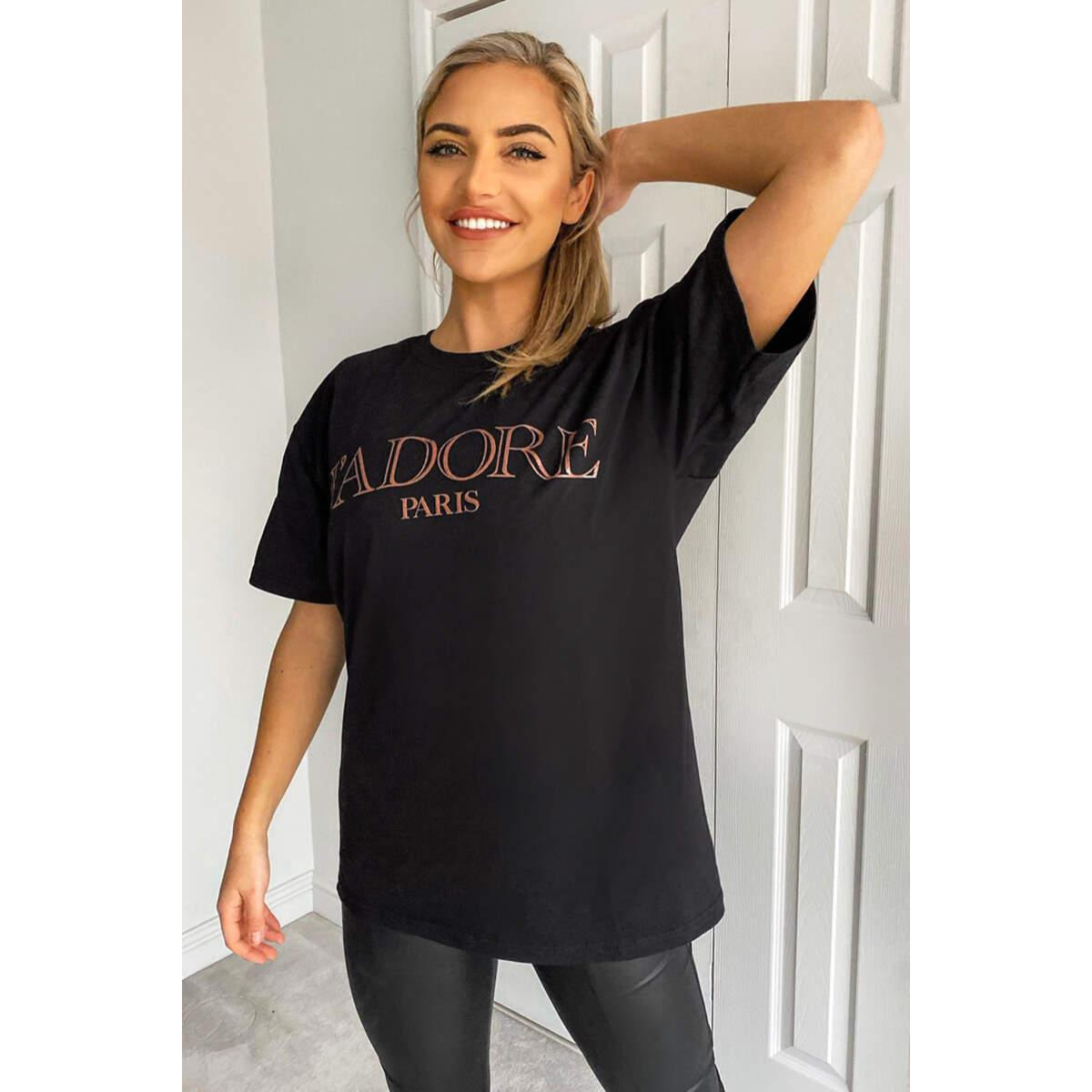 Ladies Oversized J' Adore Paris Short Sleeves T Shirt Top