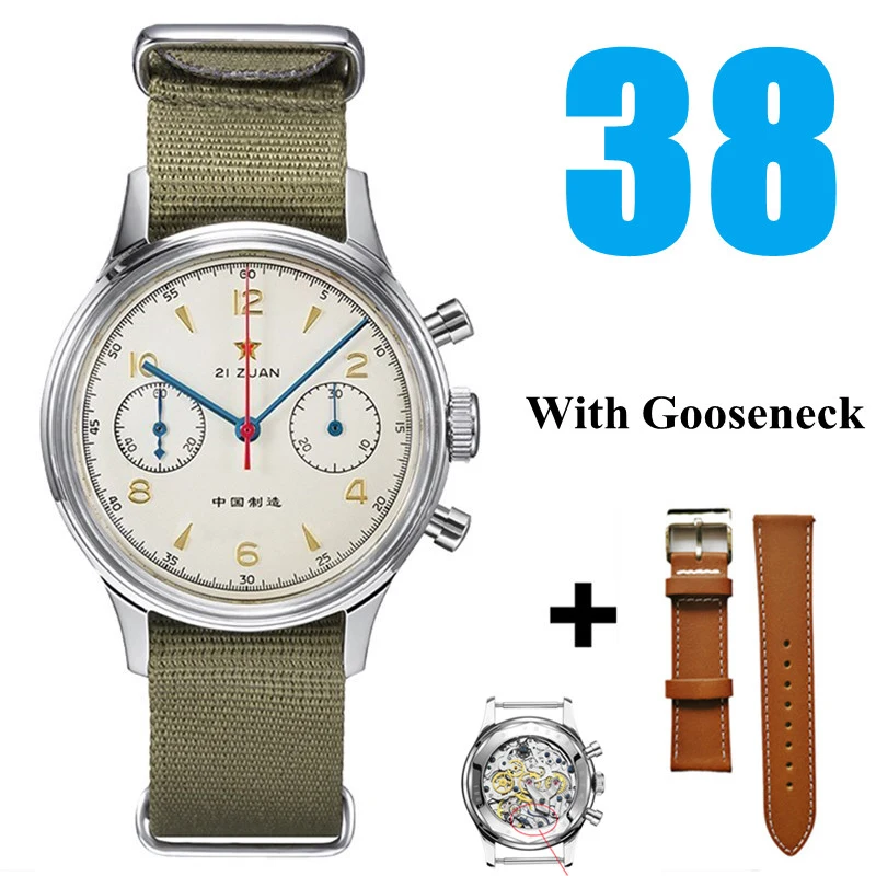 Red Star 1963 Chronograph mechanische Fliegeruhr mit Saphir & Schwanenhals - Bild 13 von 16