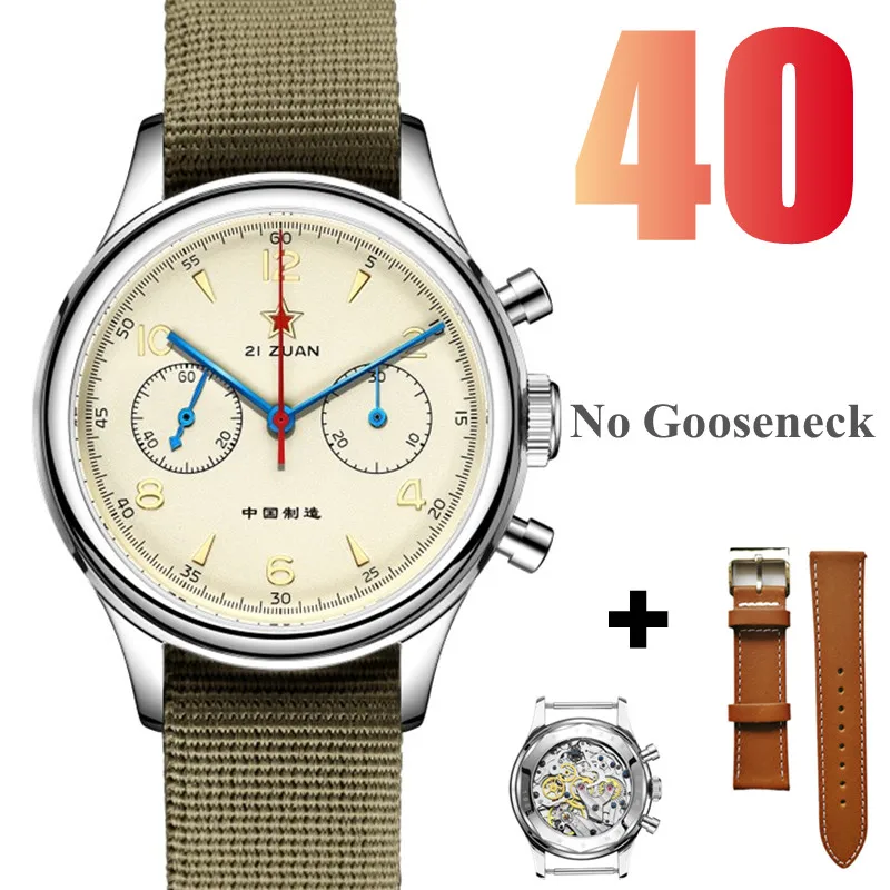 Red Star 1963 Chronograph mechanische Fliegeruhr mit Saphir & Schwanenhals - Bild 15 von 16
