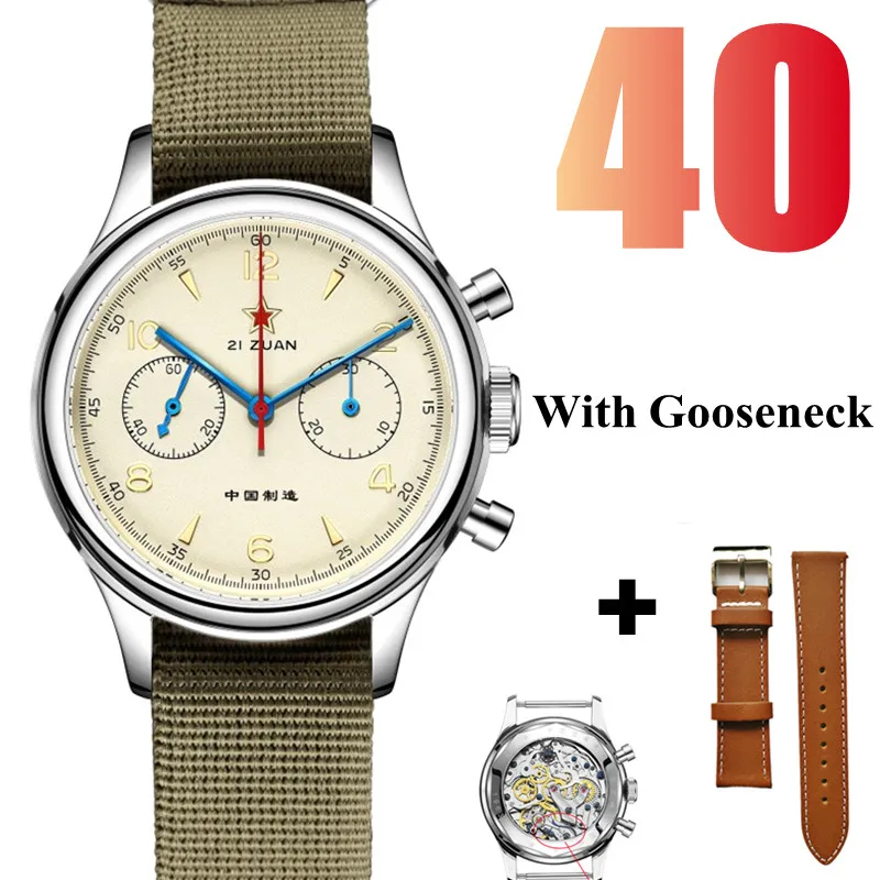 Red Star 1963 Chronograph mechanische Fliegeruhr mit Saphir & Schwanenhals - Bild 12 von 16