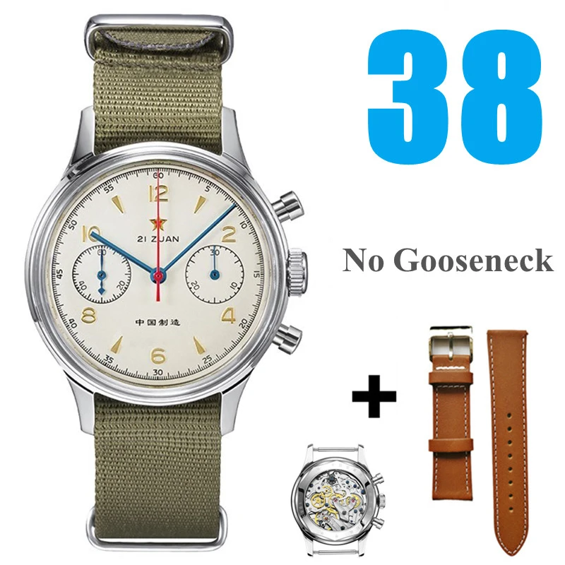 Red Star 1963 Chronograph mechanische Fliegeruhr mit Saphir & Schwanenhals - Bild 8 von 16