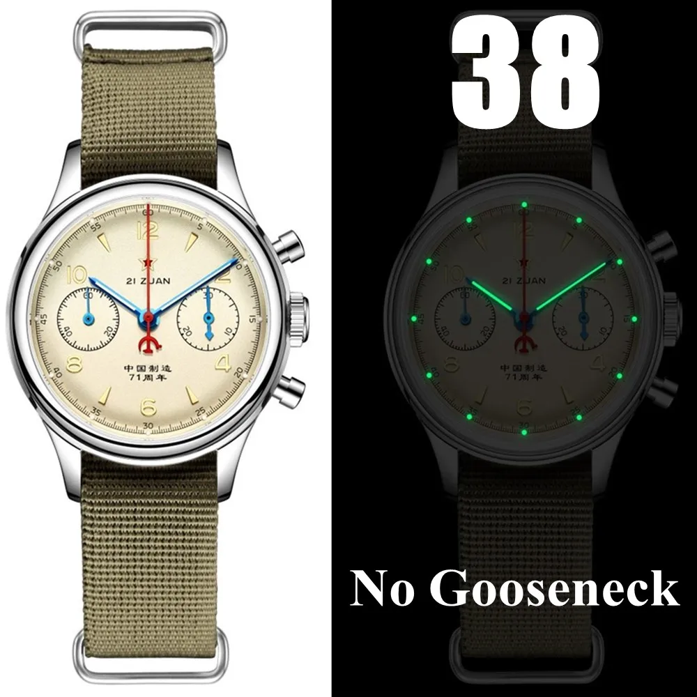 Red Star 1963 Chronograph mechanische Fliegeruhr mit Saphir & Schwanenhals - Bild 10 von 16