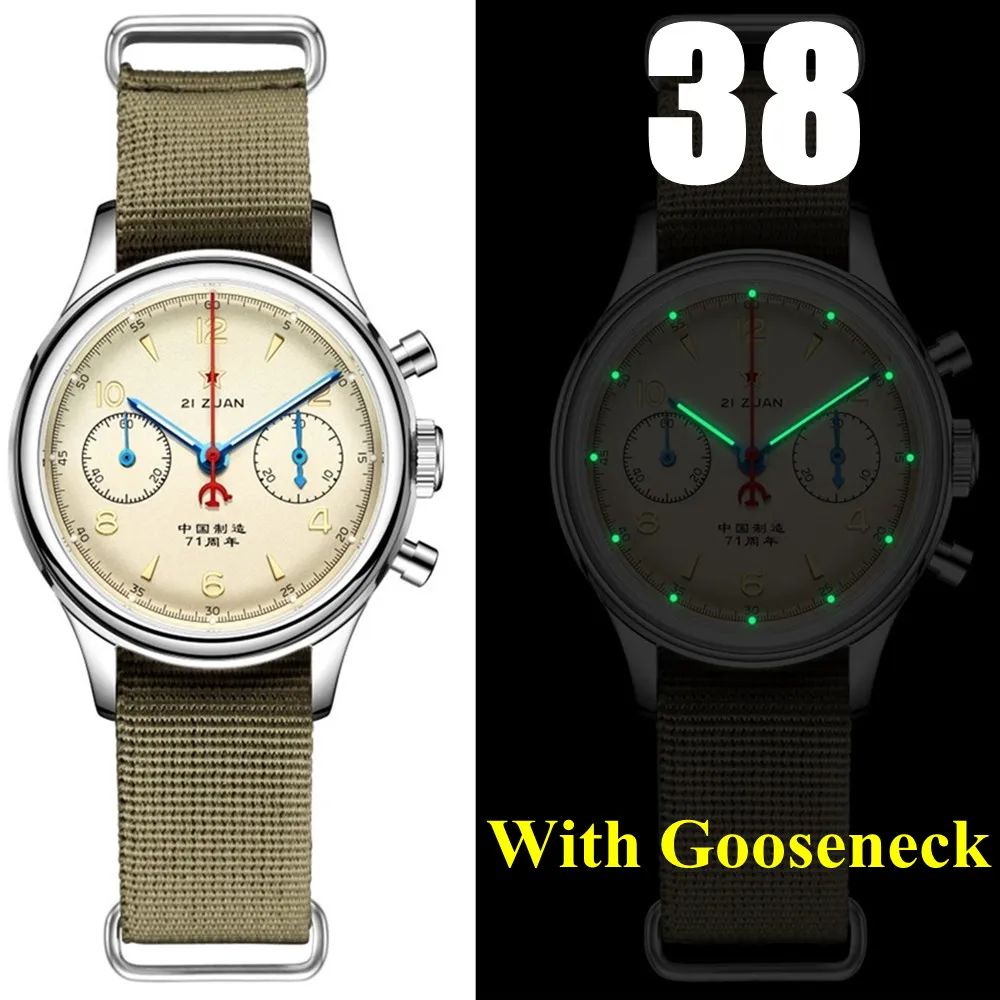Red Star 1963 Chronograph mechanische Fliegeruhr mit Saphir & Schwanenhals - Bild 11 von 16
