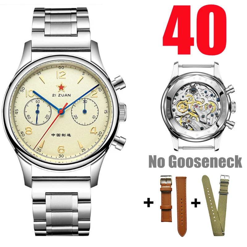 Red Star 1963 Chronograph mechanische Fliegeruhr mit Saphir & Schwanenhals - Bild 16 von 16