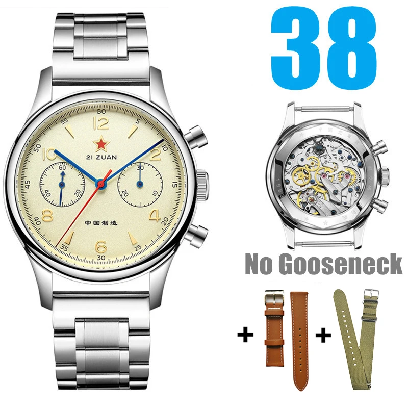 Red Star 1963 Chronograph mechanische Fliegeruhr mit Saphir & Schwanenhals - Bild 9 von 16