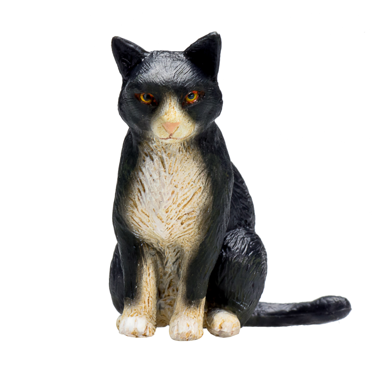 Cat Sitting Black and White Toy Realistic Pet Figurine