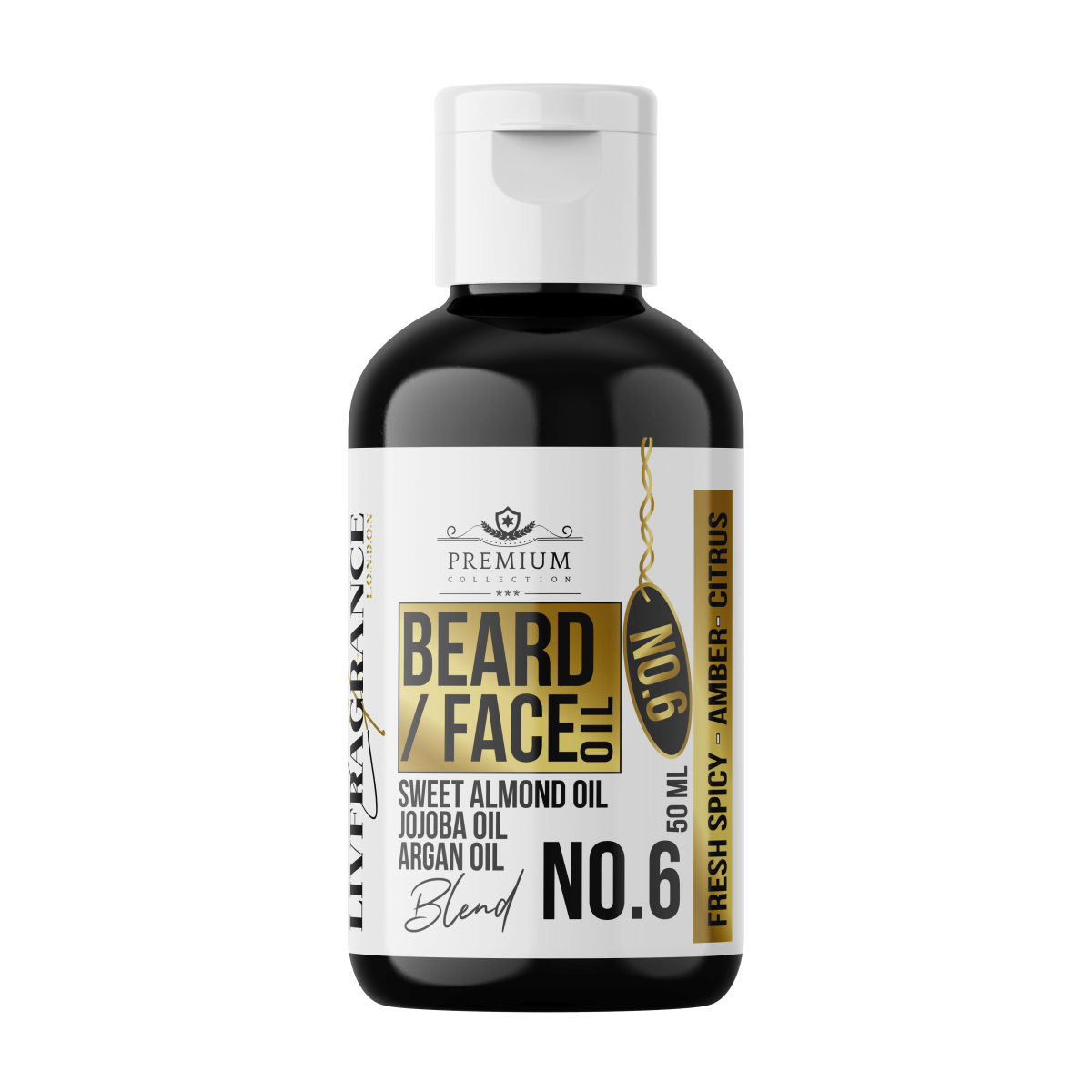 LIVFRAGRANCE Beard & Face Oil Blend No.6 50ml Fresh Spicy, Amber, Citrus Scented