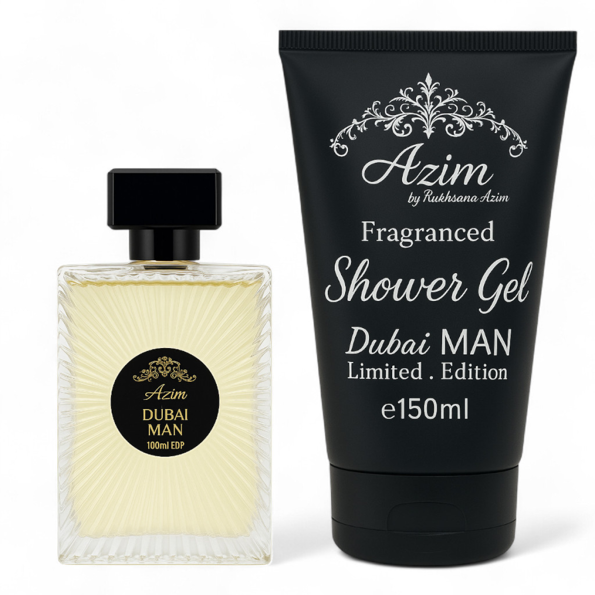 Azim Woody Amber Dubai Man 100ml EDP  150ml Shower Gel Oil-Based Giftset